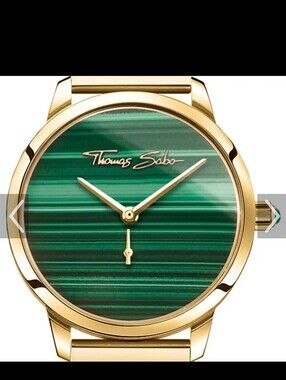 EUC Thomas Sabo Goldtone Genuine Malachite Watch